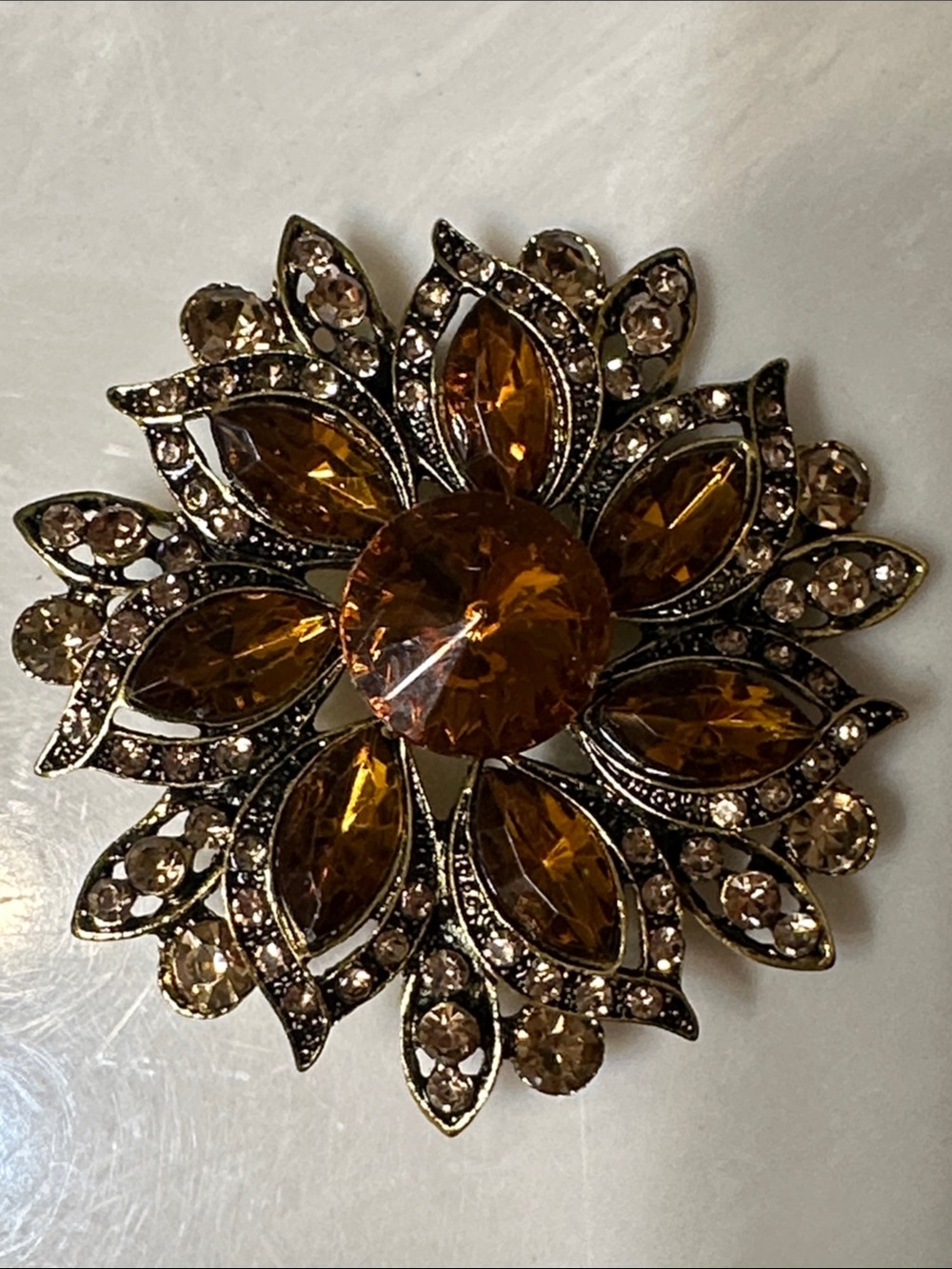 Golden Amber Crystal Floral Brooch - Women Jewelry